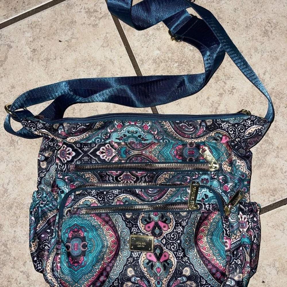 Peal Wei Multi Colored Paisley Crossbody Bag Pink Teal Black Bohemian